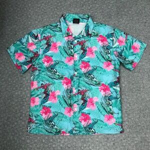 Batman Classic TV Series Shirt Mens Small Teal Hawaiian Joker Surf Button Up Day
